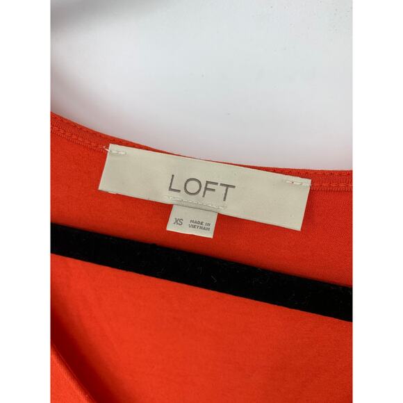 Loft Dress Women's Size XS Bell-Sleeve Stretch V-Neck Knit Red Orange - Picture 4 of 5